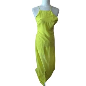 Asos lime green strappy Criss Cross Back Fairycore column maxi slip dress Sz 2